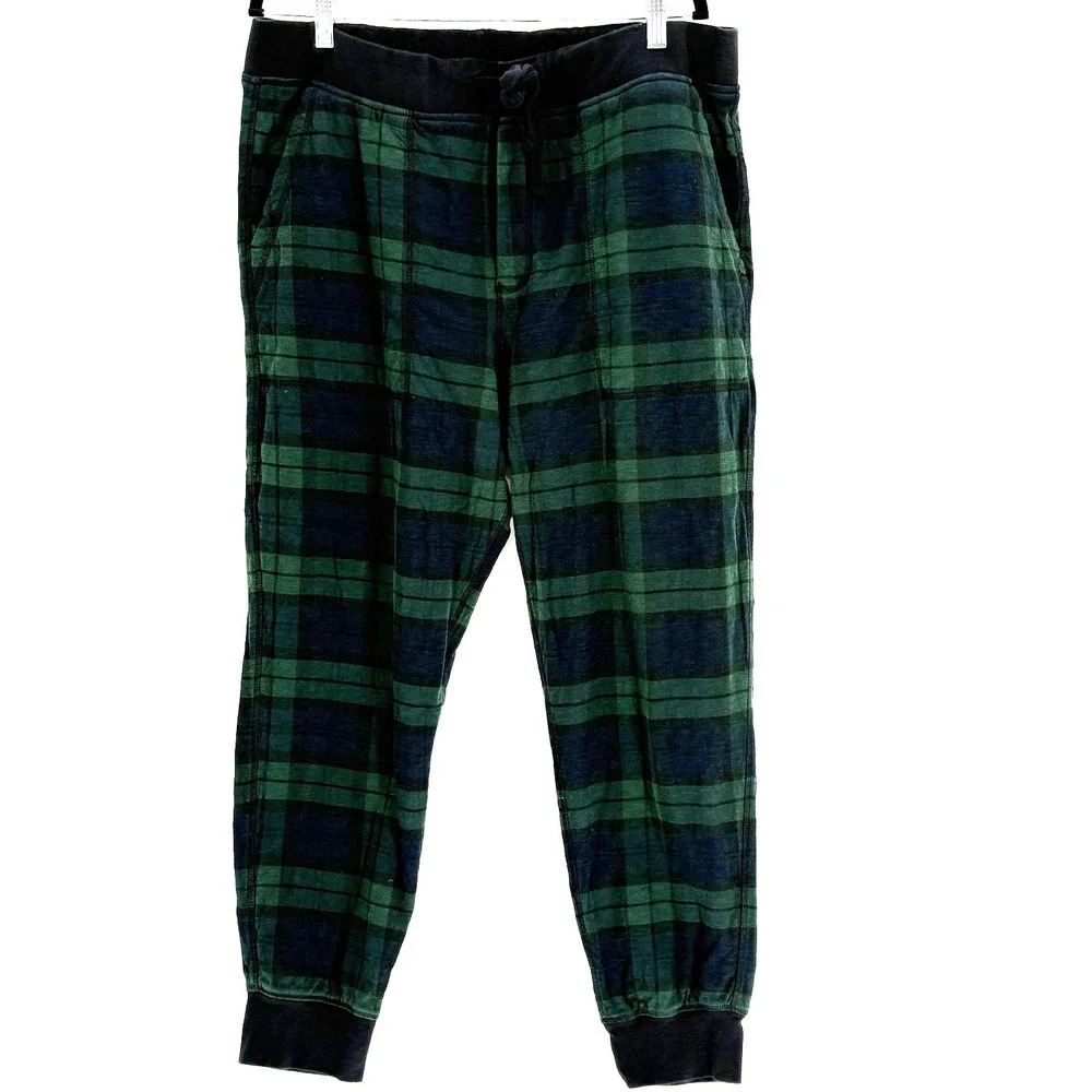J Crew Knit Goods Lounge Pant Mens XL Green Blackwatch Plaid Joggers 100% Cotton